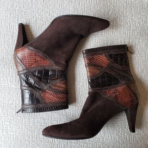 Stuart Weitzman 90s Brown Suede Snake Skin Heels 7.5